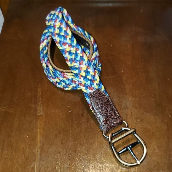 Leather and Woven Cord Belt XL - Picture 1 of 6